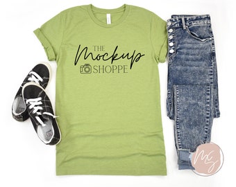 3001 Heather Green, Bella Canvas 3001 mockup, Bella mockup, Spring Tshirt flat lay, lifestyle mockup, summer t shirt mock up, digital mockup
