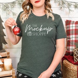 Heather Forest, Bella Canvas 3001 Christmas model mockup, Bella mockup template, holiday mockup, festive lifestyle mockup, digital download