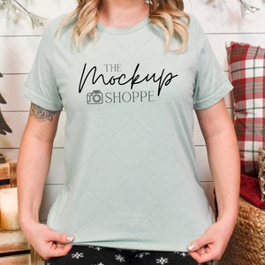 Heather Sage, Bella Canvas 3001 Christmas model mockup, Bella mockup template, Tshirt mockup, festive lifestyle mockup, digital download