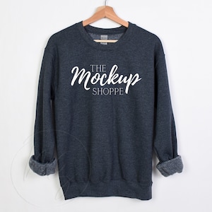 Gildan 18000 mockup Dark Heather, hanging Gildan mockup, 18000 Gildan heavy cotton mockup, simple lifestyle mockup, 18000 sweatshirt mockup