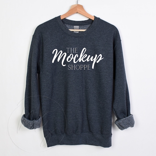 Gildan 18000 mockup Dark Heather, hanging Gildan mockup, 18000 Gildan heavy cotton mockup, simple lifestyle mockup, 18000 sweatshirt mockup