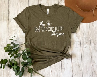 Heather Olive, Bella Canvas 3001 mockup, Bella mockup, Tshirt flat lay mockup, 3001 mockup, simple women's lifestyle mockup, digital mockup