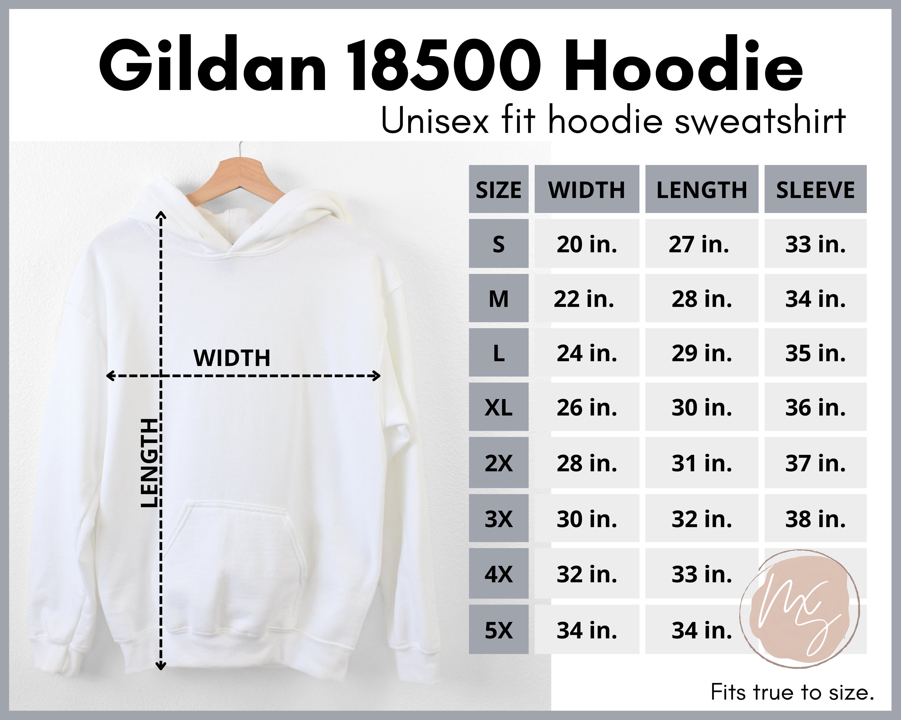 Hoodie Size Chart Etsy Ireland