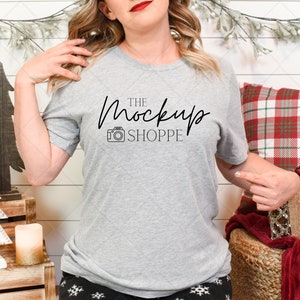 Bella Canvas 3001 Christmas model mockup, Athletic Heather, 3001 Bella mockup template, festive Xmas lifestyle mockup, digital download