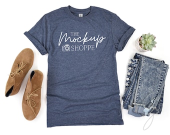 Heather Navy, Gildan 64000 mockup, Gildan softstyle tshirt mockup, 64000 mockup flat lay, lifestyle mockup, simple styled mock ups, digital
