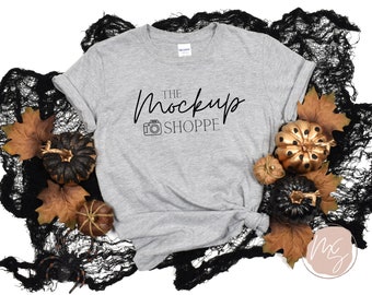 Gildan 64000 Halloween mockup, Sport Grey, Gildan softstyle tshirt mockup, 64000 mockup flat lay, lifestyle mockup, fall styled mock ups