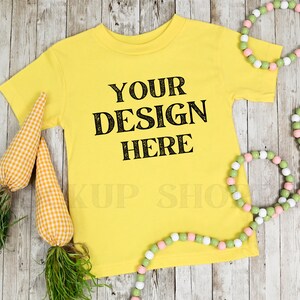 Bella Canvas 3001T toddler Easter mockup, Yellow, Bella Canvas kids mock-up, simple Bella mocks, toddler shirt flat lay, lifestyle mockup