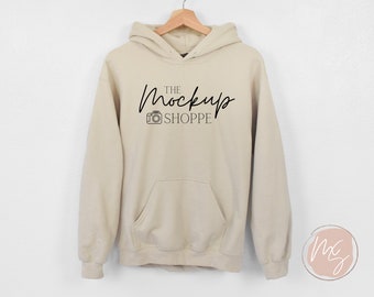 Gildan 18500 mockup Sand, hanging Gildan hoodie mockup, 18500 Gildan heavy blend mockup, lifestyle hoodie mockup, 18500 sweatshirt mock-up