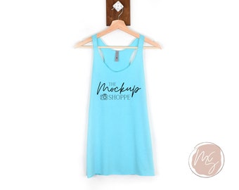 Tahiti Blue, Next Level 6733 mockup, hanging mockup, Next Level 6733 flat lay, spring or summer lifestyle mockup, 6733 triblend racerback