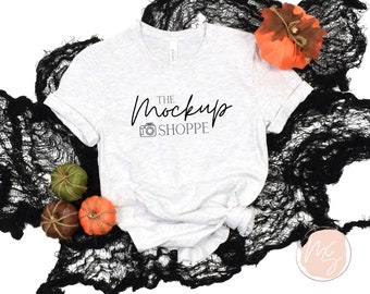 Maqueta de Halloween, maqueta de lienzo Ash Bella Canvas 3001, plantilla de maqueta de Bella, maqueta de camiseta de otoño, maqueta de estilo de vida sencillo, descarga digital