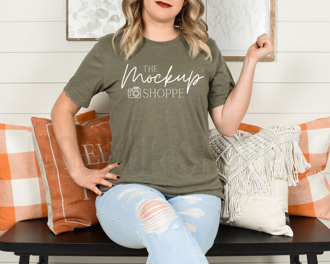 Heather Olive, Bella Canvas 3001 Mockup, Fall Model Mockup, Bella ...