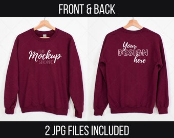 Maroon, Gildan 18000 mockup Front and Back, hanging Gildan mockup, 18000 Gildan heavy blend, simple sweater lifestyle mockup, 18000 mockup