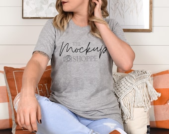Fall model mockup, Athletic Heather, Bella Canvas 3001 mockup, Bella mockup template, Fall Tshirt, simple lifestyle mockup, digital download