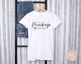 Gildan 64000 mockup White, Hanging Gildan softstyle tshirt mockup, 64000 mockup flat lay, lifestyle mockup, simple styled mock ups, digital