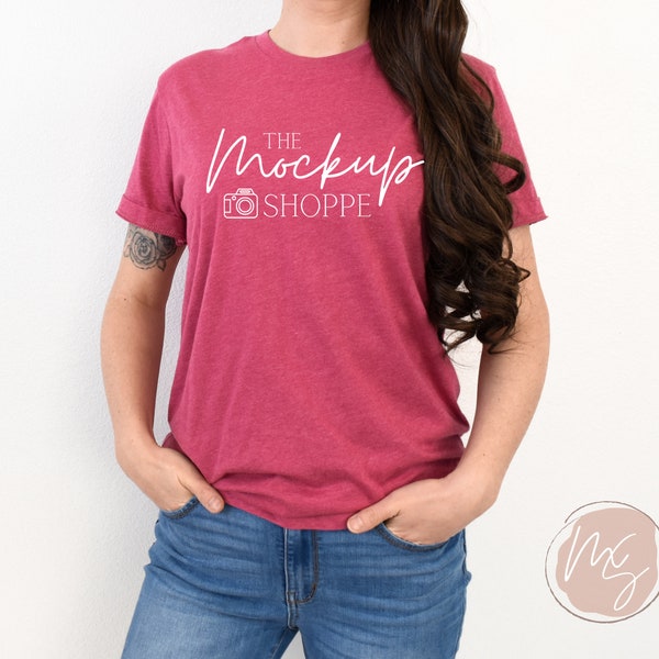 Heather Raspberry, Bella Canvas model mockup, Bella Canvas 3001 mockup, simple Bella mockup, spring tshirt flat lay, lifestyle summer mockup