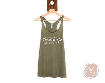 Military Green, Next Level 6733 mockup, hanging mockup, Next Level 6733 flat lay, spring or summer lifestyle mockup, 6733 triblend racerback