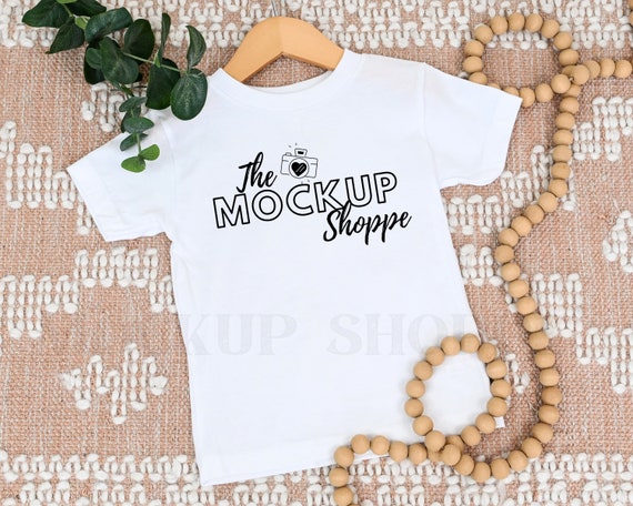 White, Bella Canvas 3001T toddler mockup, Bella Canvas kids mock-up, simple Bella mocks, toddler shirt flat lay, boho lifestyle mockup