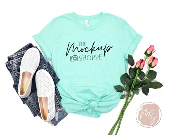 3001 Heather Mint, Bella Canvas 3001 mockup, spring Bella mockup, Bella Canvas Tshirt flat lay, lifestyle summer mockup, digital mock ups