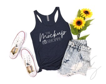 Next Level 6733 mockup, Vintage Navy, spring mock up, Next Level 6733 flat lay, spring or summer lifestyle mockup, 6733 triblend racerback