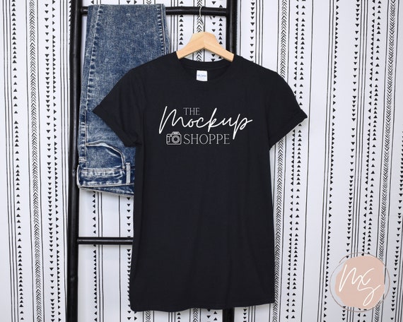 Black Gildan 64000 mockup, Hanging Gildan softstyle tshirt mockup, 64000 mockup flat lay, lifestyle mockup, simple styled mock ups, digital