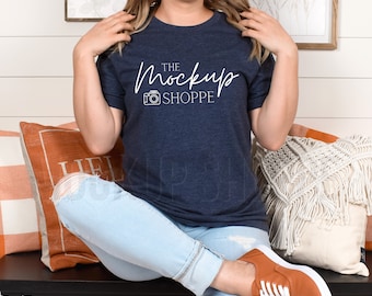 Mockup modello autunnale, Heather Navy, Mockup Bella Canvas 3001, Modello mockup Bella, T-shirt autunnale, Mockup semplice per uno stile di vita semplice, download digitale