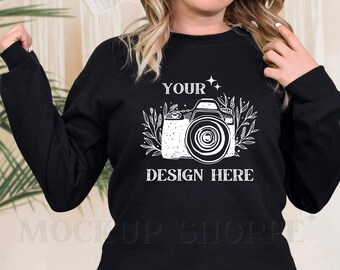 Black, Gildan 18000 model mockup, Gildan mockup, 18000 Gildan heavy blend, simple Boho sweater lifestyle mockup, 18000 sweatshirt mockup