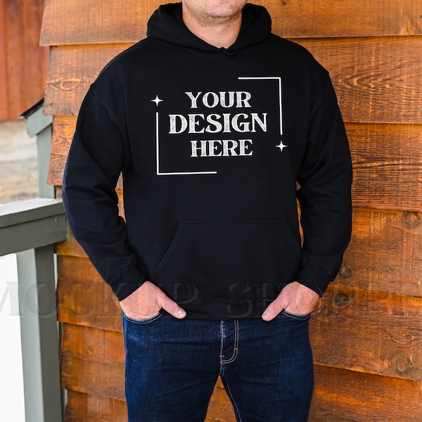 Black, Gildan 18500 men's model mockup, Gildan hoodie mockup, 18500 Gildan heavy blend, mens lifestyle mockup, 18500 sweatshirt mock-up