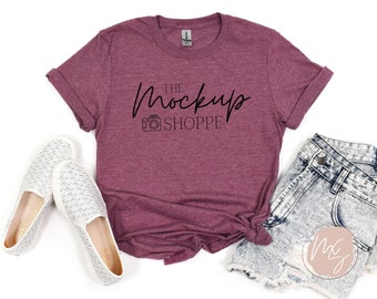 Gildan 64000 mockup Heather Maroon, Gildan softstyle tshirt mockup, 64000 mockup flat lay, lifestyle mockup, simple styled mock ups, digital
