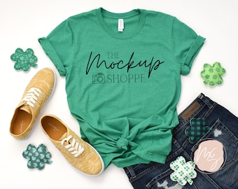 3001 Heather Kelly St. Patricks Day Mockup, Bella Canvas 3001 mockup, Bella mockup, Spring Tshirt flat lay, lifestyle mockup, digital mockup