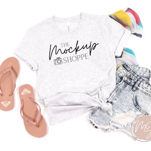 3001 Ash Grey, Bella Canvas 3001 mockup, 3001 Bella mockup, Bella Canvas beach Tshirt flat lay, lifestyle summer mockup, digital mock up