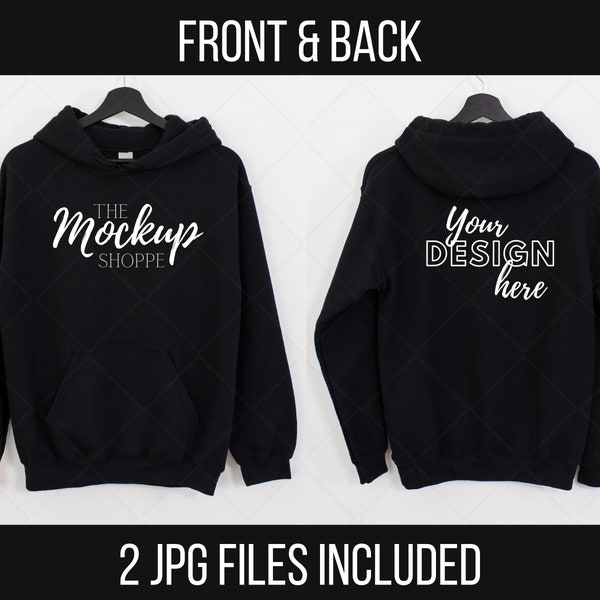 Black, Gildan 18500 front and back mockup, hanging Gildan hoodie mockup, 18500 Gildan heavy blend lifestyle mockup, 18500 sweatshirt mock-up