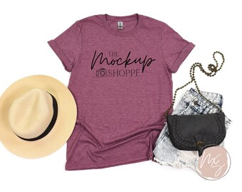 Heather Maroon Gildan 64000 mockup, Gildan softstyle tshirt mockup, 64000 mockup flat lay, lifestyle mockup, simple styled mock ups, digital