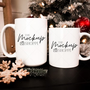 Christmas mug mockup, 11oz and 15oz coffee duo mug mockup, lifestyle mockup, sublimation mug mock up, holiday Xmas mockup, digital mockup