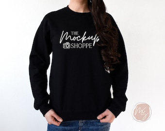 Black Gildan 18000 model mockup, 18000 sweatshirt mockup, simple crewneck model mock-up, Gildan lifestyle mockup, Black pull over sweater