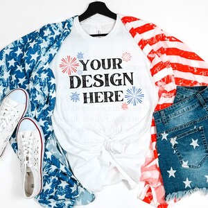 4th of July mockup, White Bella Canvas 3001 mockup, Bella mockup template, summer Tshirt flat lay, simple lifestyle mockup, digital download