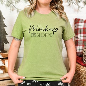 Heather Green, Bella Canvas 3001 Christmas model mockup, mockup template, holiday Tshirt mock, festive lifestyle mockup, digital download