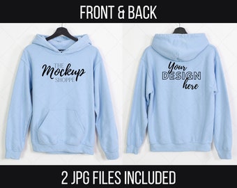 Hellblau, Gildan 18500 Vorder- und Rückseite Mockup, hängendes Hoodie Mockup, 18500 Gildan schwere Mischung Lifestyle Mockup, 18500 Sweatshirt Mockup