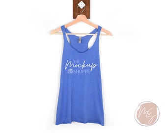 Vintage Royal, Next Level 6733 mockup, hanging mockup, Next Level 6733 flat lay, spring or summer lifestyle mockup, 6733 triblend racerback