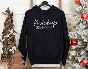 Gildan 18500 mockup Black, hanging Christmas hoodie mockup, 18500 Gildan heavy blend, lifestyle hoodie mockup, 18500 sweatshirt mock-up