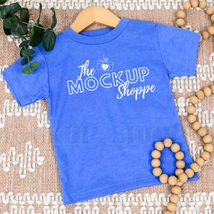 Heather True Royal, Bella Canvas 3001T toddler mockup, Bella Canvas kids mockup, Bella mockup, toddler shirt flat lay, boho lifestyle mockup