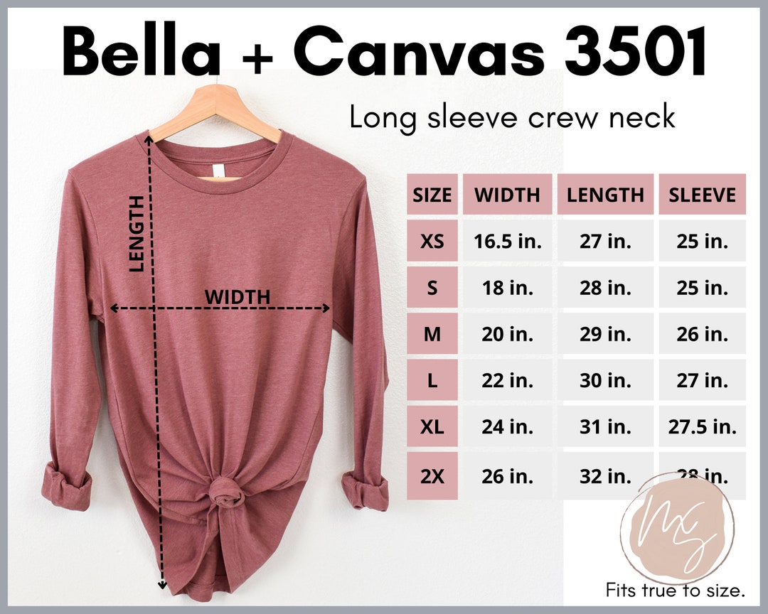 Bella Canvas 3501 Size Chart, 3501 Long Sleeve Mockup, Bella Canvas ...