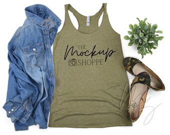 Next Level 6733 mockup, Military Green, spring mock up, Next Level 6733 flat lay, beach summer lifestyle mockup, 6733 triblend racerback