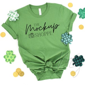 3001 St. Patricks Day Mockup Leaf Green, Bella Canvas 3001 mockup, Bella mockup, Spring Tshirt flat lay, lifestyle mockup, digital mockup