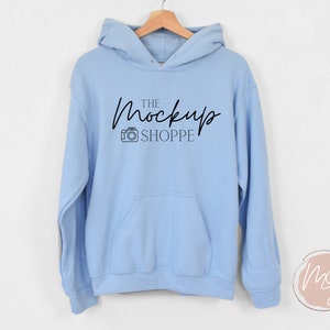 Gildan 18500 mockup Light blue, hanging Gildan hoodie mockup, 18500 Gildan heavy blend mockup, lifestyle hoodie mockup, sweatshirt mock-up