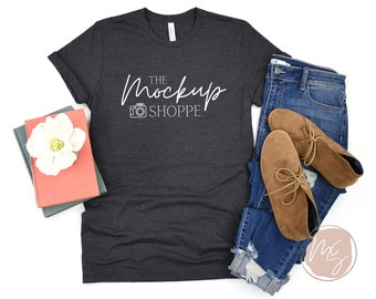3001 Dark Gray Heather, Bella Canvas 3001 mockup, 3001 Bella mockup, Bella Canvas Tshirt flat lay, lifestyle boho mockup, digital mock up