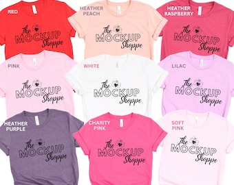 Bella Canvas 3001 Women's group mockup, Valentine's Day, Bella mockup, group mockup template, 3001 family Tshirt flat lay, lifestyle mockup