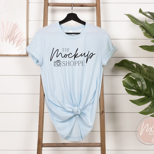 Bella Canvas 3001 mockup, Heather Ice Blue, 3001 Bella mockup, hanging boho Tshirt mock-up, simple womens lifestyle mockup, digital mockup