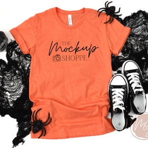 Heather Orange, Halloween mockup, Bella Canvas 3001 mockup, Bella mockup template, Fall Tshirt flat lay, lifestyle mockup, digital download