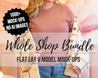 Paquete completo de maquetas de tiendas, maquetas digitales con acceso completo, maquetas de estilo de vida, maqueta de modelo, Bella Canvas 3001, Gildan 18000, paquete Mega Shop