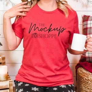 Heather Red, Bella Canvas 3001 Christmas model mockup, mockup template, holiday Tshirt mock, festive Xmas lifestyle mockup, digital download